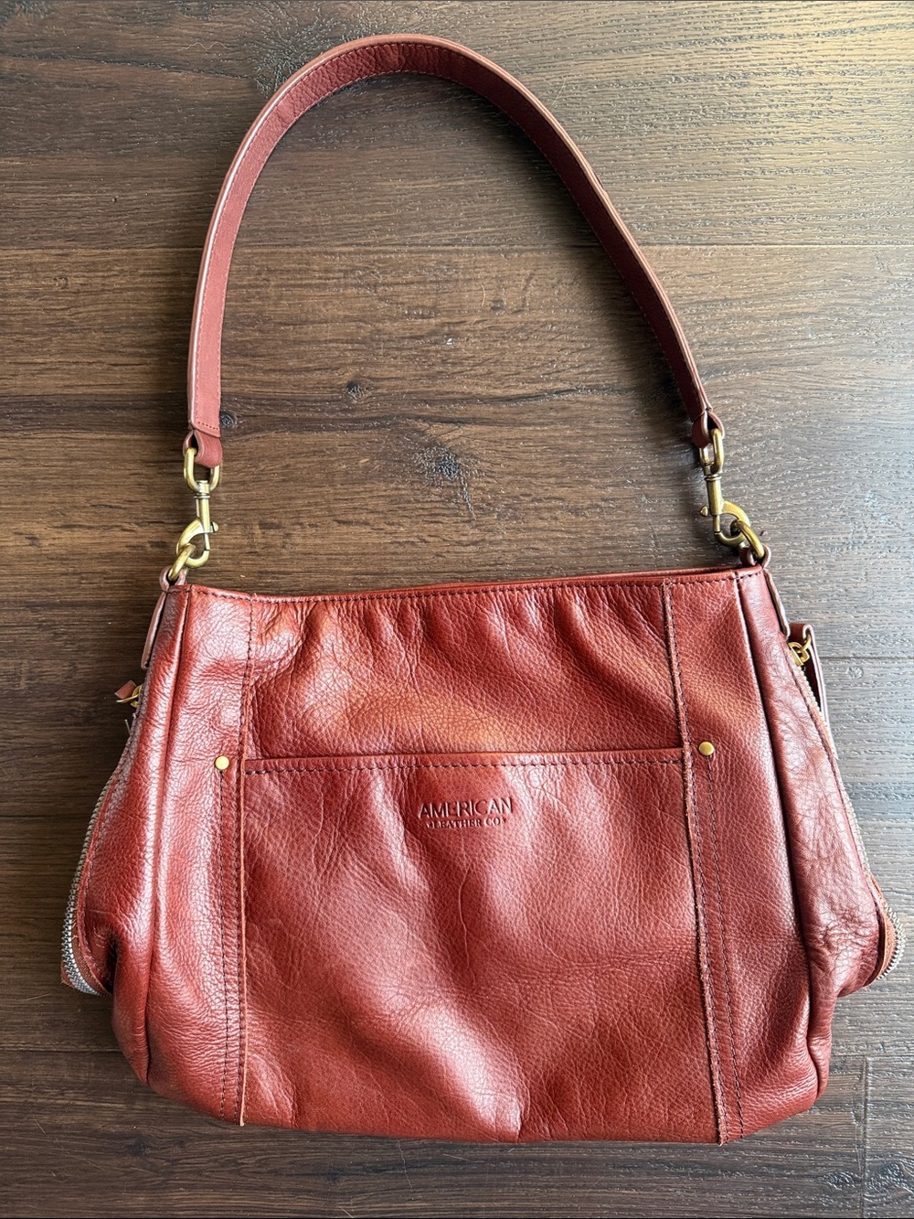 American Leather Co. Austin Shoulder Bag Maroon Brown Shade